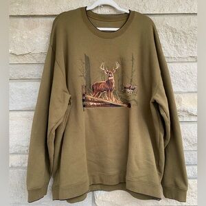 Vtg Y2K Embroidered White-Tailed Deer Green Crewneck Sweatshirt Wildlife Hunt 2X
